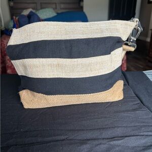 Striped Canvas Crossbody in Black and Natural